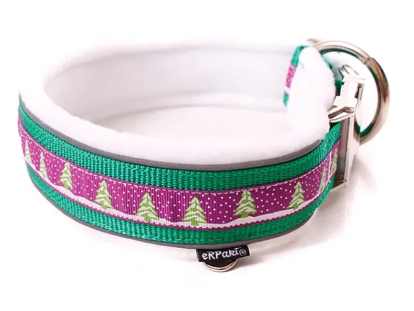 Hundehalsband Langhaar mit Borte Winter amethyst