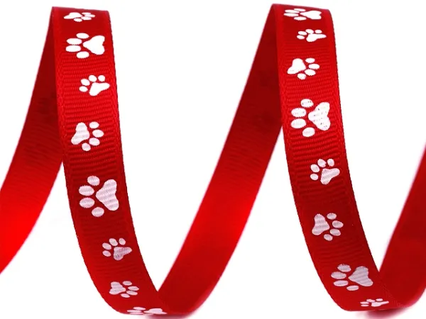Geschenkband 10mm x 1m - Pfötchen rot