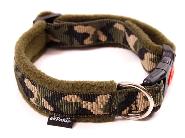 Hundehalsband Camouflage mit Klickverschluss gepolstert mit Fleece dunkelgrün