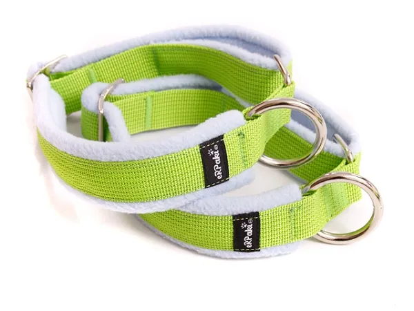 Sport Hundehalsbänder ohne Zugstopp mit Messing Ringen in lindgrün gepolstert mit weichem Fleece weiß