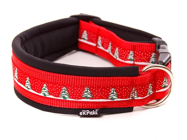 Hundehalsband mit Klickverschluss Weihnachten Tannenbaum Muster rot schwarz