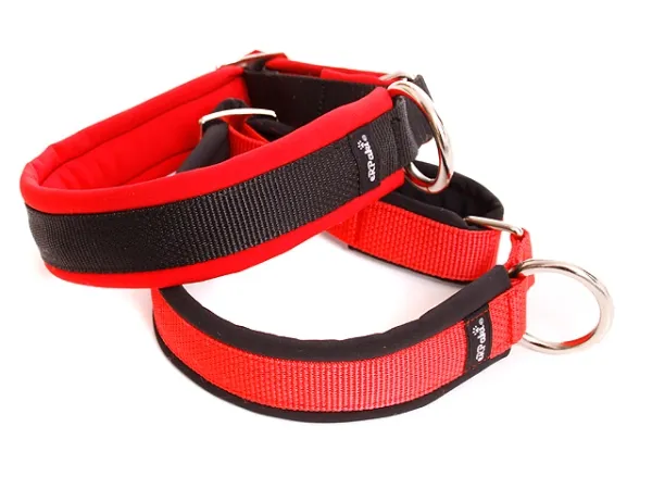 Sport Hundehalsbänder fest genäht ohne Zugstopp und Verschluss in Farbe rot und schwarz