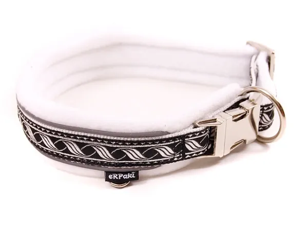 Hundehalsband Langhaar mit Borte Reflex weiß