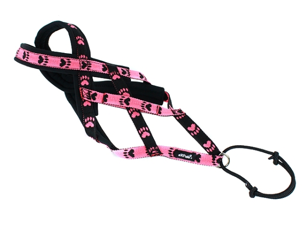 eRPaki Zuggeschirr für kleine Hunde wie Chihuahua Design Pfötchengurtband rosa schwarz