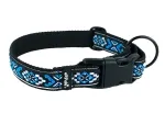 Hundehalsband Langhaar mit großem Ring schwarz und Borte Indianer blau