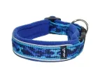 Hundehalsband Langhaar reflektierend gepolstert mit FLEECE schwarz und blau Camouflage