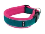 reflektierendes Hundehalsband für langhaarige Hunde aus robustem Gurtband in petrol gepolstert mit Fleece neonpink