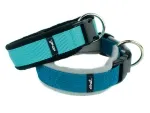Hundehalsbänder Langhaar türkis und petrol mit Fleece gepolstert großer Rundring