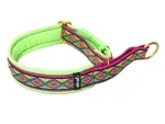 Hundehalsband Zugstopp Borte Webband, Ethno pink neongrün