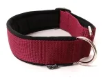 Hundehalsband extra breit und robust ohne Zugstopp und Verschluss in Farbe weinrot gepolstert mit Softshell schwarz