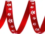 Geschenkband 10mm x 1m - Pfötchen rot