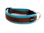 reflektierendes Hundehalsband mit Steckschnalle braun gepolstert mit Softshell türkis
