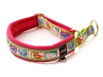Hundehalsband Zugstopp Borte reflektierend Webband Katzen lindgrün pink Messing