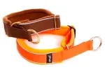 Hundehalsband Zugstopp weich Fleece breit reflektierend braun orange